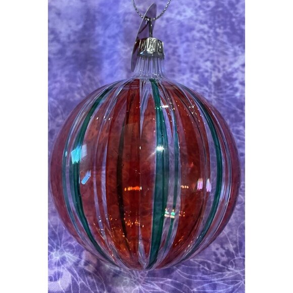 Home For‎ The Holidays Glass Red Green Stripe Ball Christmas Ornament 1999 VTG - Picture 2 of 5